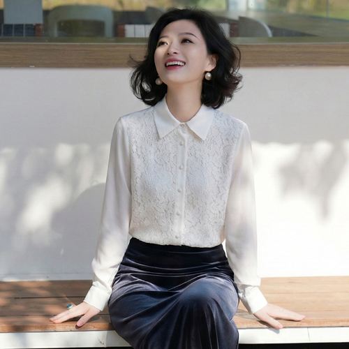 尔莱卡蕾丝设计感法式白色衬衫女