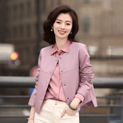 进口绵羊皮高定小香风皮衣外套女