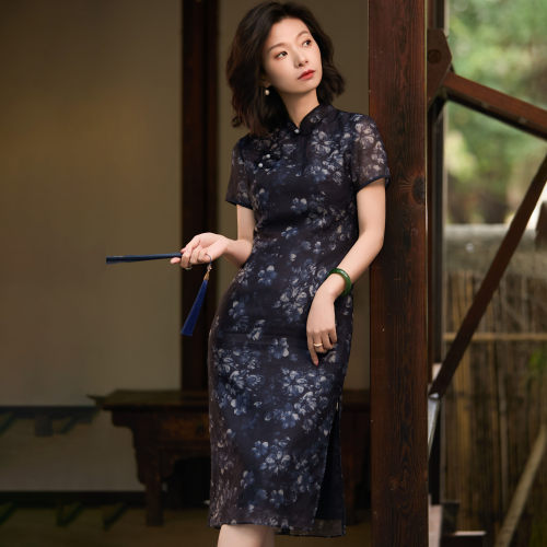 桑蚕丝数码印樱花高级感改良旗袍