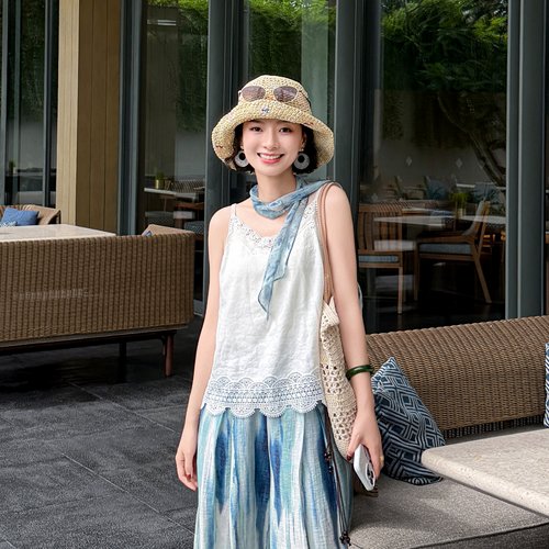 亚麻镂空蕾丝舒适内搭吊带背心女