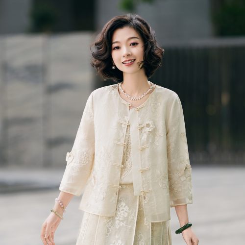 欧根纱立体花朵刺绣新中式外套女