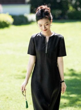 西子/【陈檀老料】非遗香云纱冠乐绉桑蚕丝显瘦连衣裙女/CQTJ268