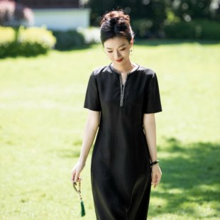 西子/【陈檀老料】非遗香云纱冠乐绉桑蚕丝显瘦连衣裙女/CQTJ268