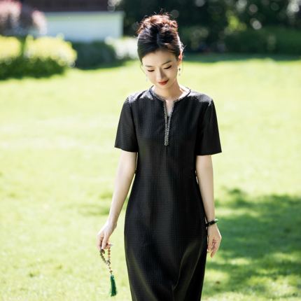 西子/【陈檀老料】非遗香云纱冠乐绉桑蚕丝显瘦连衣裙女/CQTJ268