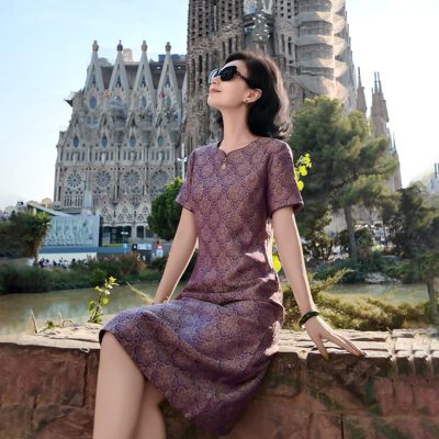 宋锦新中式高级感花色连衣裙女装