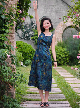 西子桑蚕丝非遗印花红云纱连衣裙