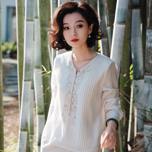西子莱赛尔醋酸亚麻重工刺绣上衣