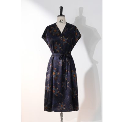 香云纱25姆米桑蚕丝午夜蓝连衣裙