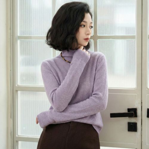 玉西子/【霜月】100康赛妮A级羊绒多色无缝堆堆领针织衫/MSZH0030