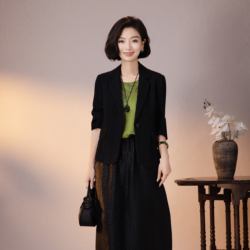 西子非遗柔叠绉香云纱西装外套女