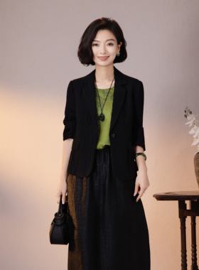 西子/【天承】22姆米桑蚕丝非遗柔叠绉香云纱西装外套/XZTJ1229