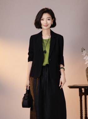 西子非遗柔叠绉香云纱西装外套女
