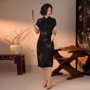 桑蚕丝新中式显瘦提花改良旗袍女