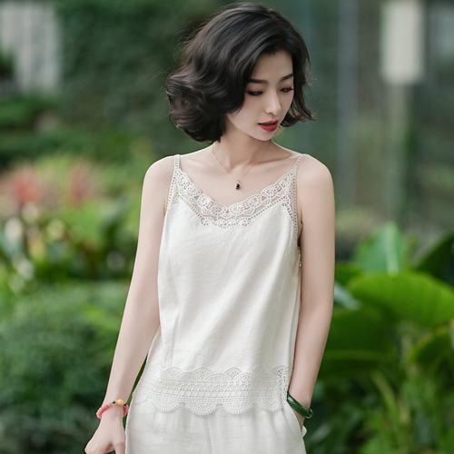 亚麻镂空蕾丝舒适内搭吊带背心女
