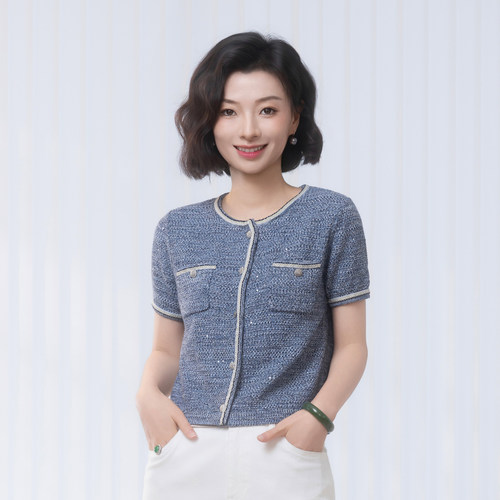 针织小香风轻熟气质显瘦短袖外套