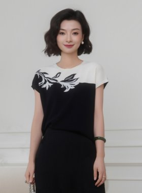 37支凉感曲珠木兰提花针织T恤女