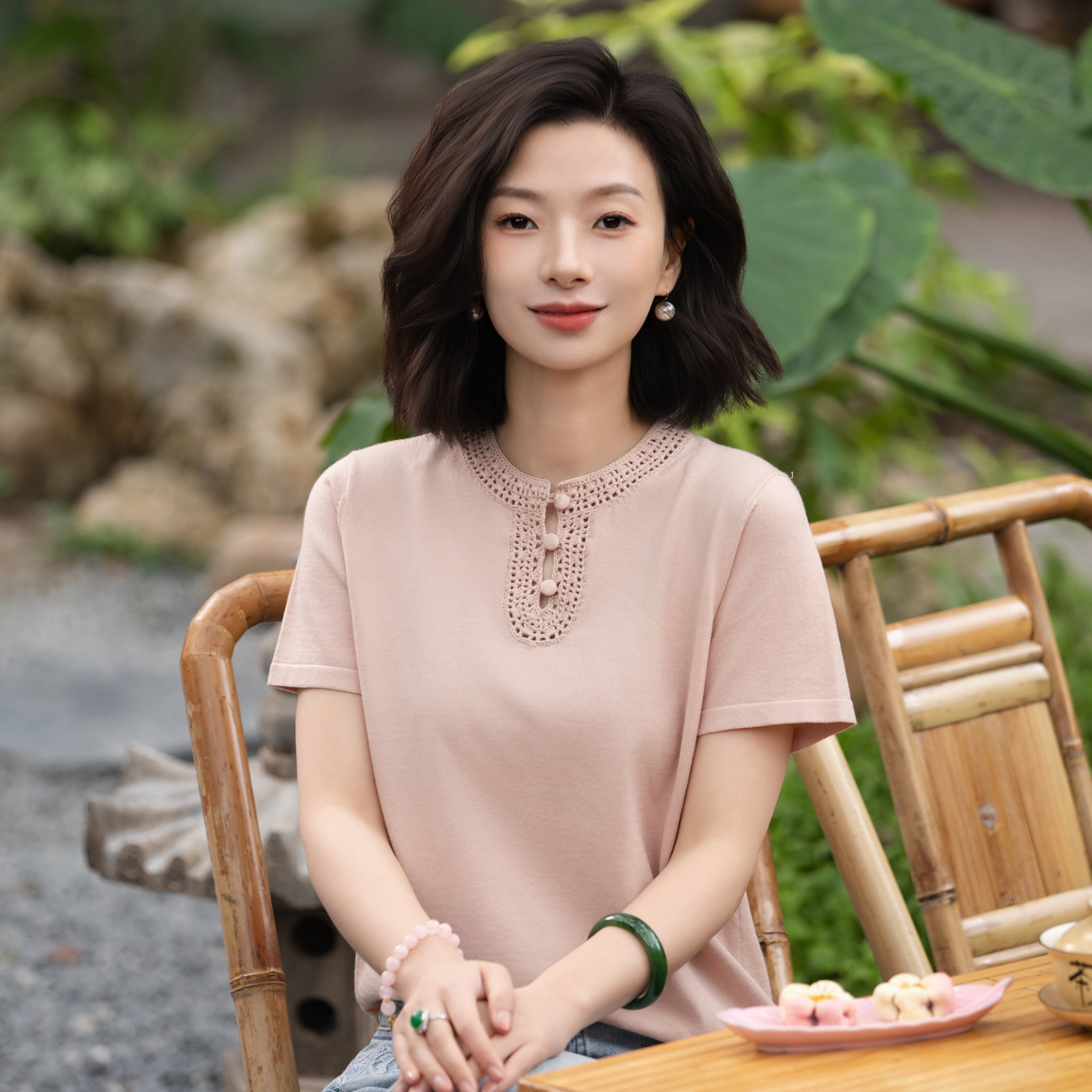西子/【春分】莱赛尔手钩钩花春夏高密短袖针织T恤女装/MSYF0687