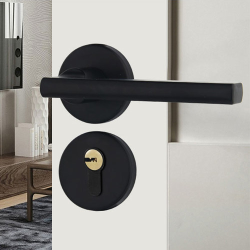黑色分体锁室内卧室家用实木门锁房门把手锁黑色木门锁磁吸静音锁