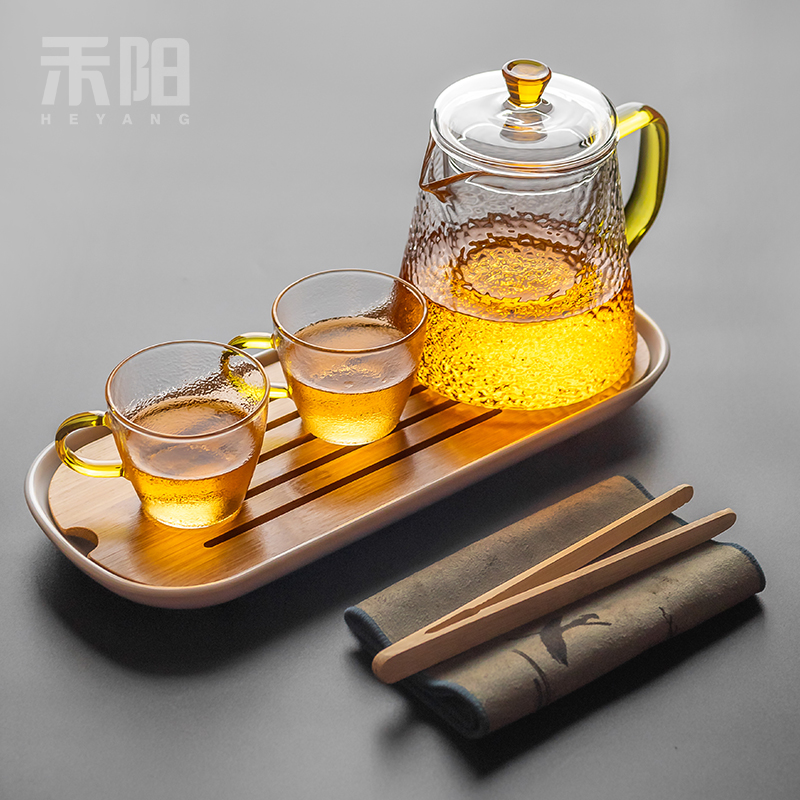 禾阳 玻璃茶壶茶具套装家用过滤泡茶壶耐高温锤纹加厚功夫煮茶壶