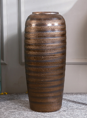 新中式艺术家具陶瓷落地花瓶 金属釉软装饰品家居大摆件陶罐花盆