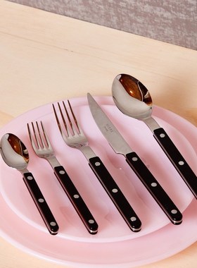 法国Sabre Paris经典亮面黑色不锈钢西餐具刀叉勺子套装法式复古