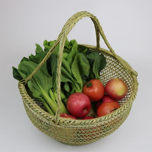 圆形购物篮装鸡蛋手工买菜篮子手提藤编竹编小竹篮编织老式家用