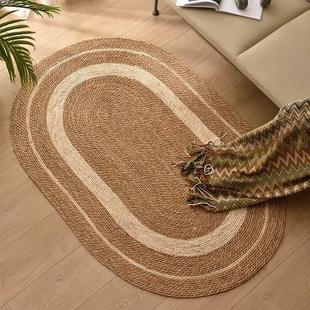木木蒲草地垫藤编圆形草绳客厅椭地毯编织卧室民宿装饰垫子摄影