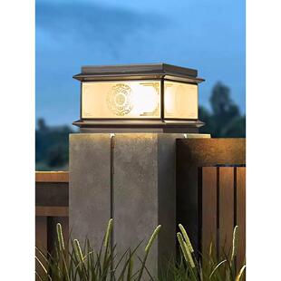 全铜新中式户外防水别墅大门柱头灯室外庭院太阳能柱子灯大门柱灯