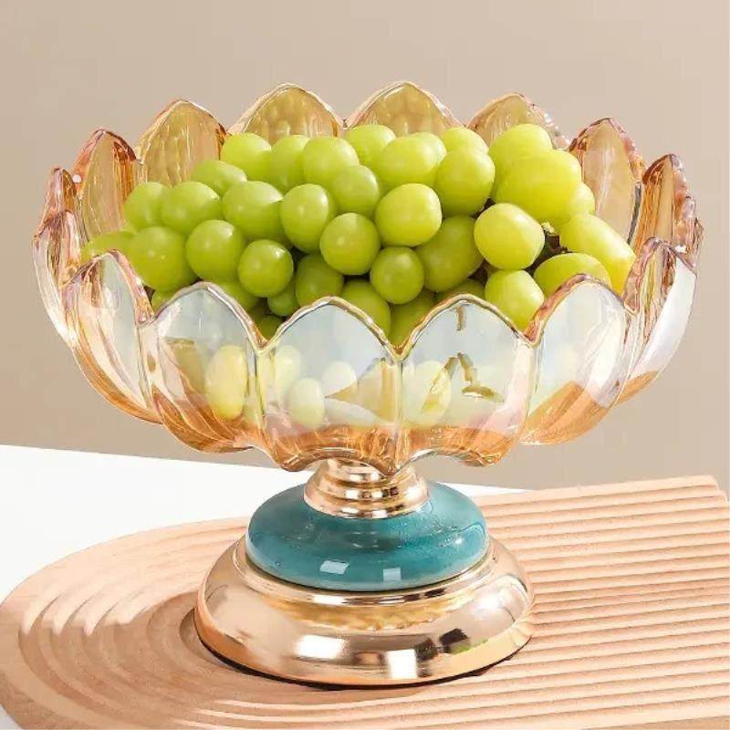 轻奢覆古金属陶瓷底座琥珀大号玻璃果盘家用客厅茶几收纳花器,家居饰品,装饰摆件,淘宝优惠券,粉丝福利购,淘宝优惠卷