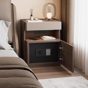 意式极简智能排插床头柜保险箱一体卧室多功能储物带密码锁床边柜