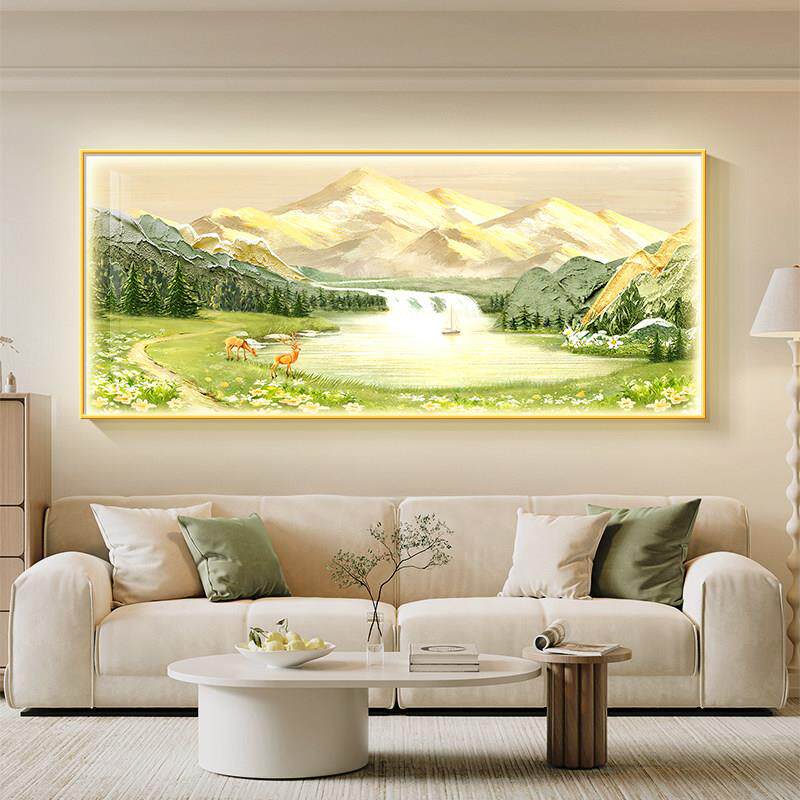聚宝盆客厅led带灯装饰画高档大气沙发背景墙挂画山水风景灯光画
