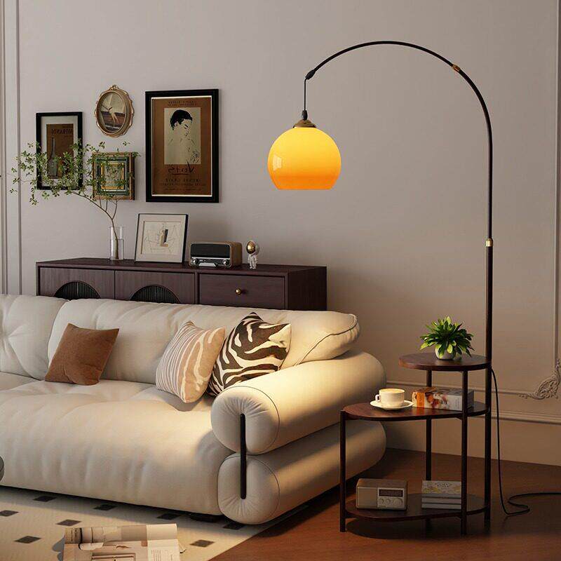 覆古落地灯客厅中古沙发边茶几置物架卧室高级感床头柜一体钓鱼灯