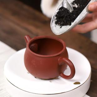 小号宜兴紫砂壶大宽敞口单壶家用纯手工手把长嘴壶茶具刻字小茶壶