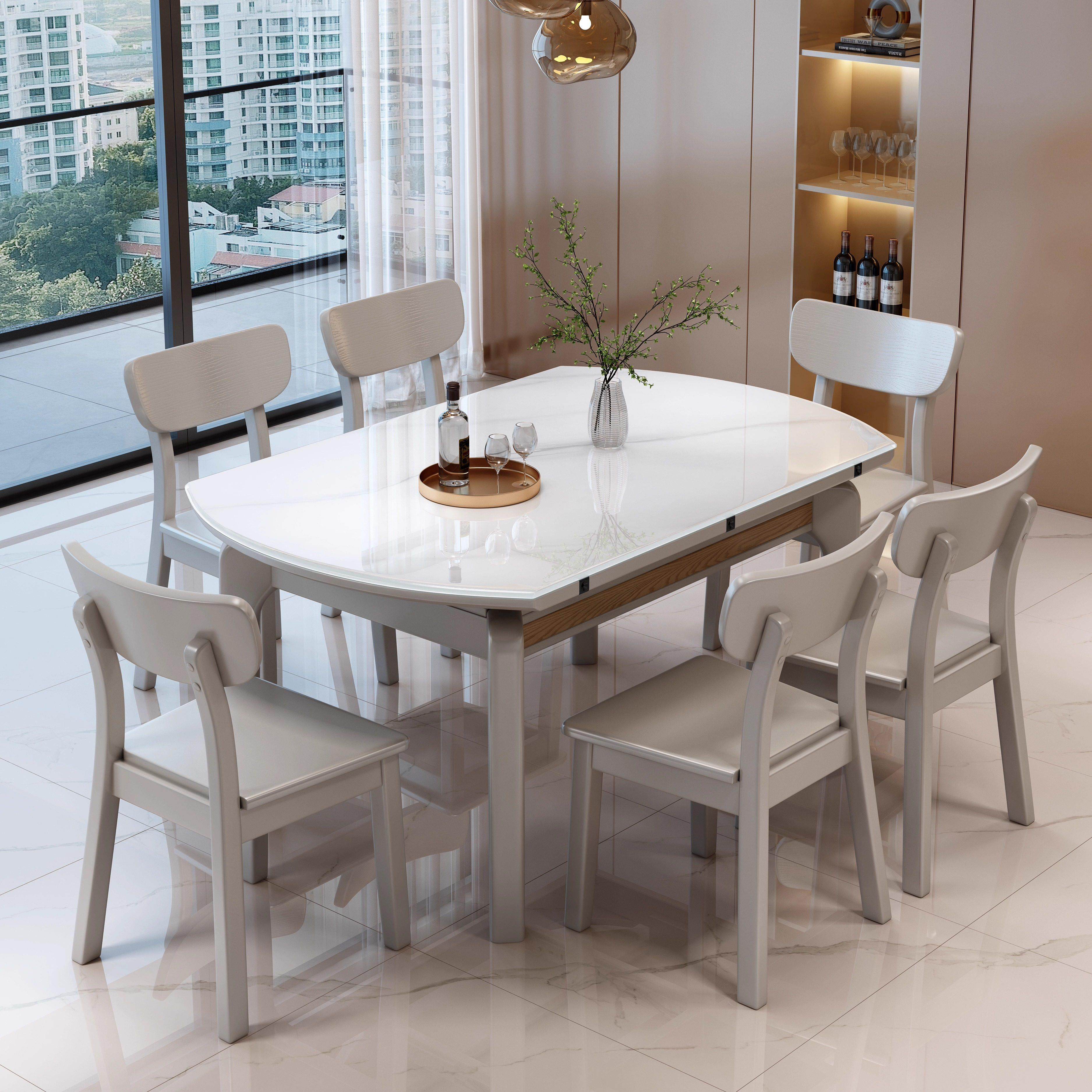 实木岩板餐桌椅组合小户型家用方圆两用圆桌可折叠伸缩现代简约桌,住宅家具,岩板餐桌,淘宝优惠券,粉丝福利购,淘宝优惠卷