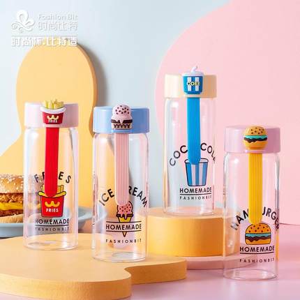 时尚比特全家桶创意潮流玻璃水杯学生可爱杯子广告礼品杯可印logo