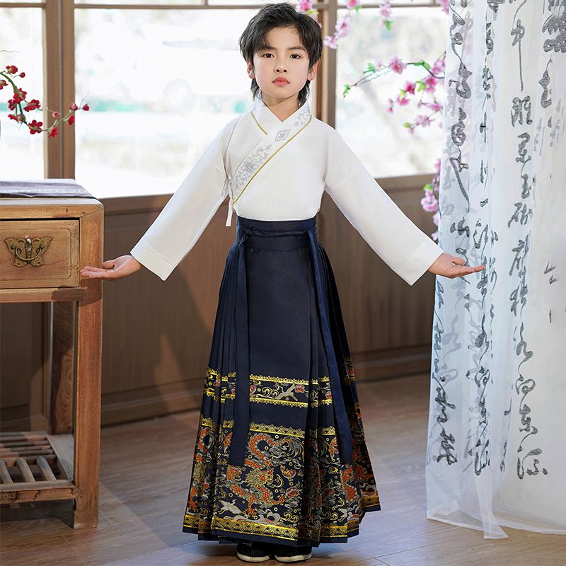 汉服女童2025新款马面裙国风男童长袖套装古风秋季儿童古装演出服