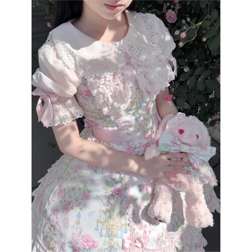 原创古早感花墙lolita洛丽塔lo吊带裙jsk连衣裙