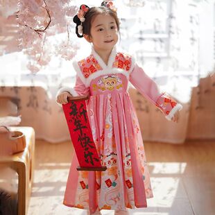 原创儿童汉服《麒麟灵龙》女童拜年服洋气中国风唐装喜庆服秋冬装