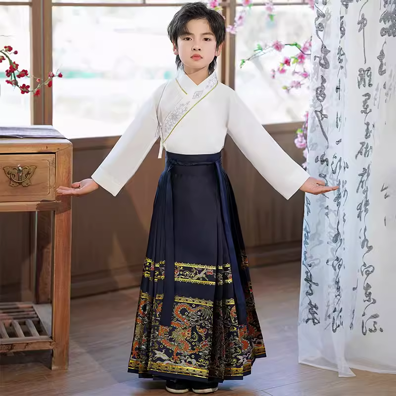 男童马面裙套装中国风儿童国学服春秋朗诵演出服汉服女童古风唐装