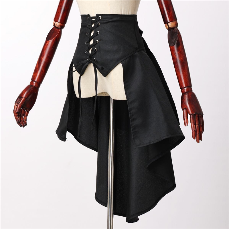 复古蒸汽朋克松紧高腰绑带燕尾裙LO哥特风拖尾腰封王子系Cosplay