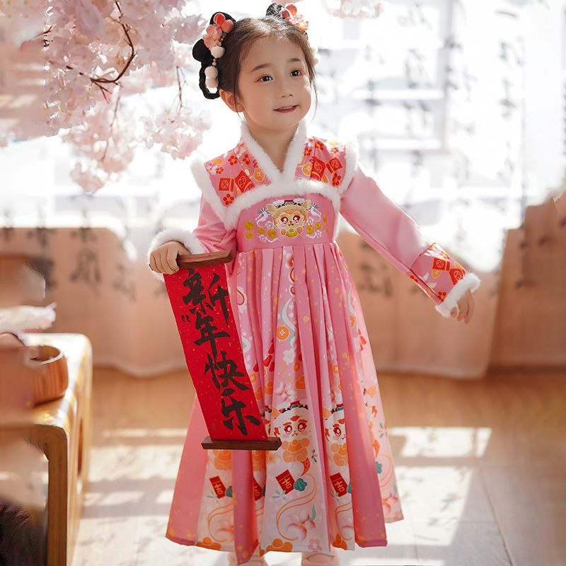原创儿童汉服《麒麟灵龙》女童拜年服洋气中国风唐装喜庆服秋冬装