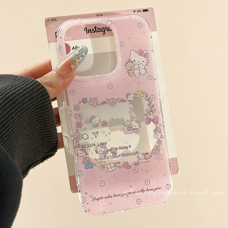 可爱粉色镂空HelloKitty适用苹果16promax手机壳iphone15pro新款13小众14promax硅胶14少女心15网红16pro全包