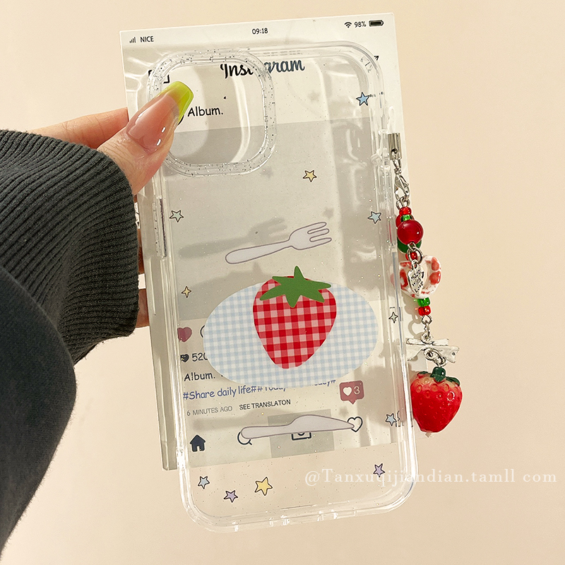 ins韩系少女心餐具草莓适用苹果16promax手机壳iphone15新款13小众16pro硅胶14pro高级感15pro全包16保护套女