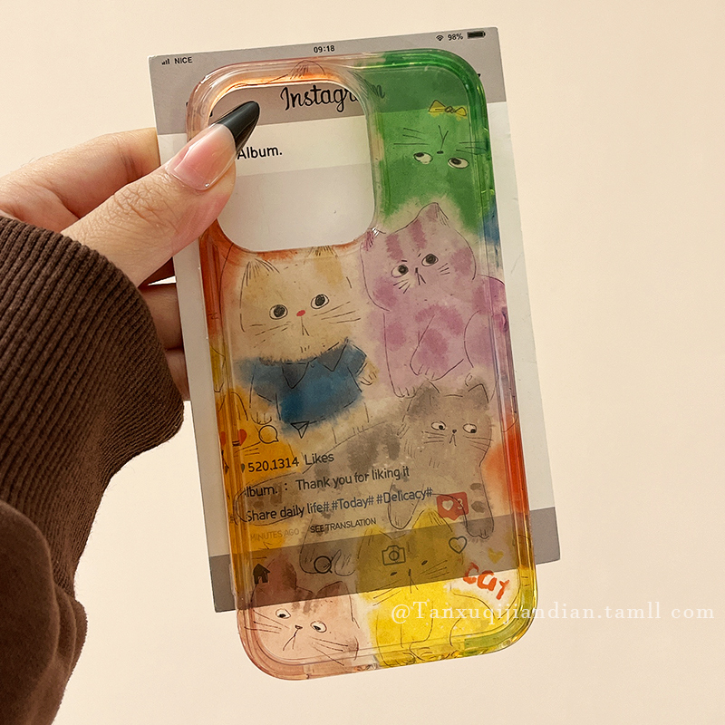 简约卡通彩色渐变猫狗手机壳