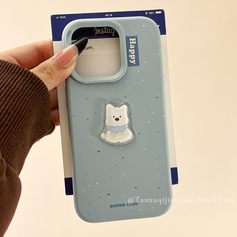 可爱卡通泼墨立体jellycat西高地适用苹果16promax手机壳iphone15新款13小众16pro硅胶14pro情侣16全包15防摔