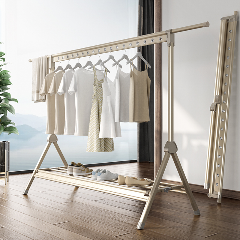 晾衣架落地折叠室内家用阳台室外卧室铝合金凉伸缩式杆晒被子神器