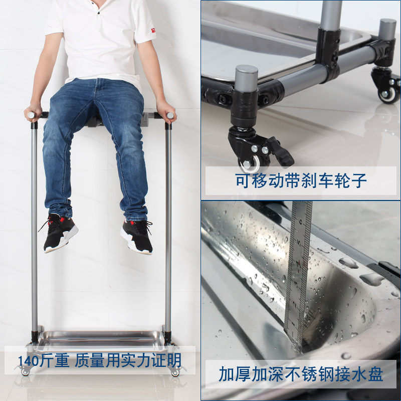 架海可移动落地式拖把架扫把挂架银灰色5挂6钩不锈钢接水盘