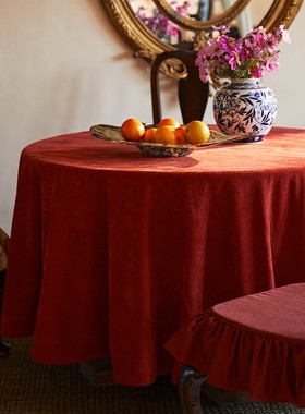 偏爱集桌布高级感红色喜庆布艺圣诞节盖布美式欧式大圆桌台布家用