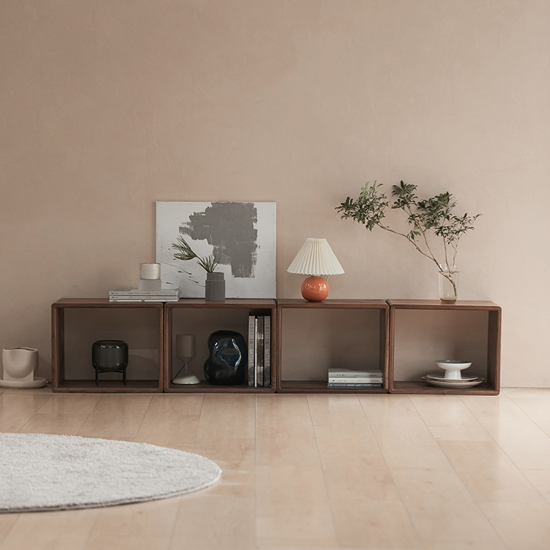 格子书柜自由组合方格黑胡桃实木书房客厅书架落地隔断收纳储物柜