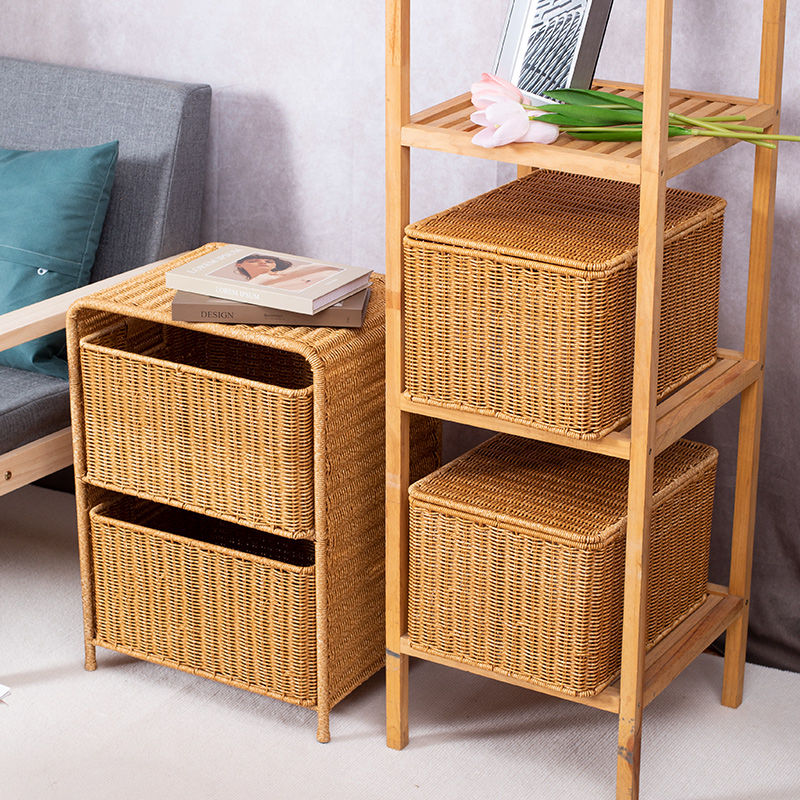 家好点抽屉式收纳柜客厅置物柜多层家用藤编织储物柜子卧室床头柜